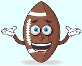 Cartoon of American football, chrugging with hands uplifted and "What can I do?" look on its face.